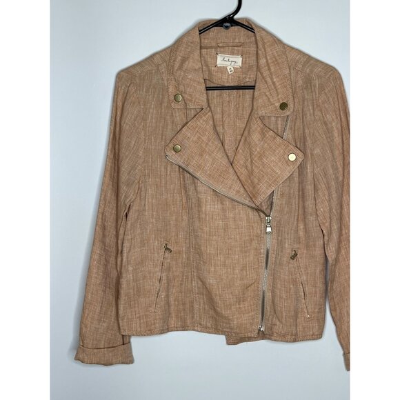 Lou and Grey 100% Linen Blush Asymmetrical Zipper Moto Jacket Size Medium - Picture 2 of 9